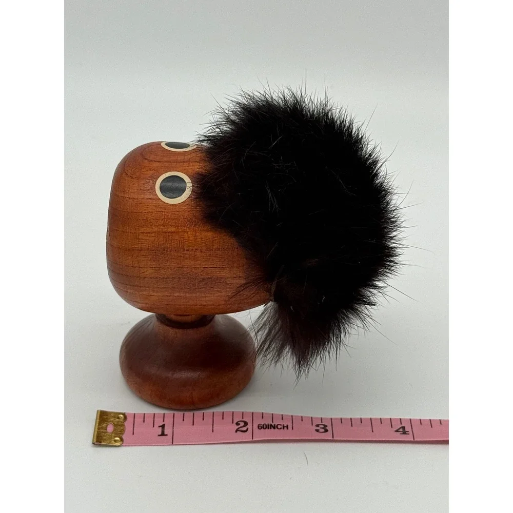 Vintage 60s MCM Japan Wooden Troll Screw Nutcracker The Scream Teak Fur Hair